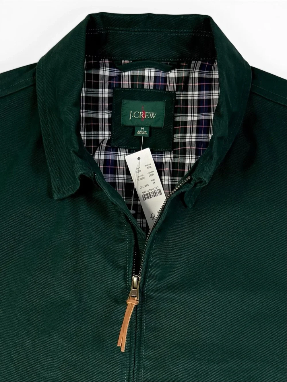 J.Crew NWT Forest Green Harrington Jacket Medium Plaid Lined Cotton Zip